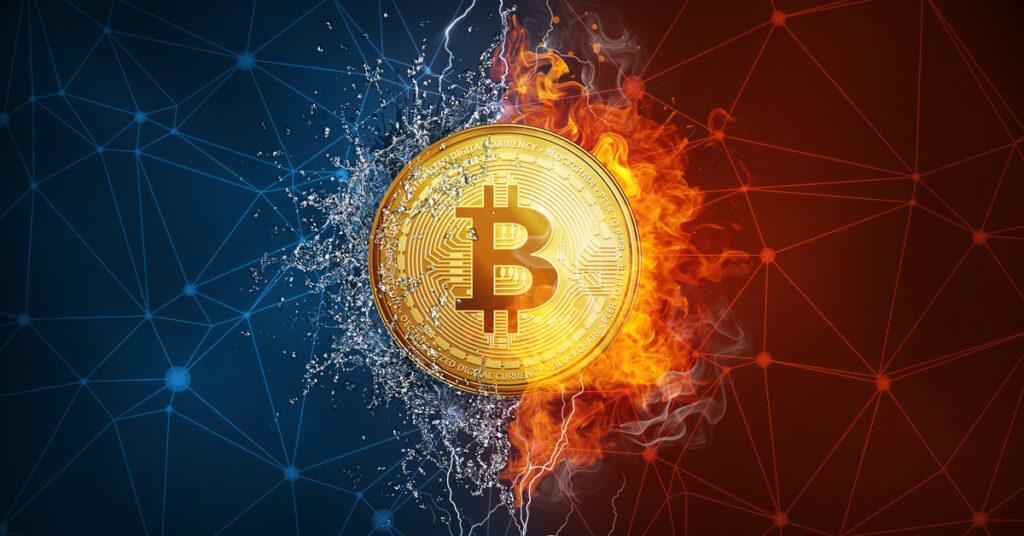 Bitcoin gold in blue and red background