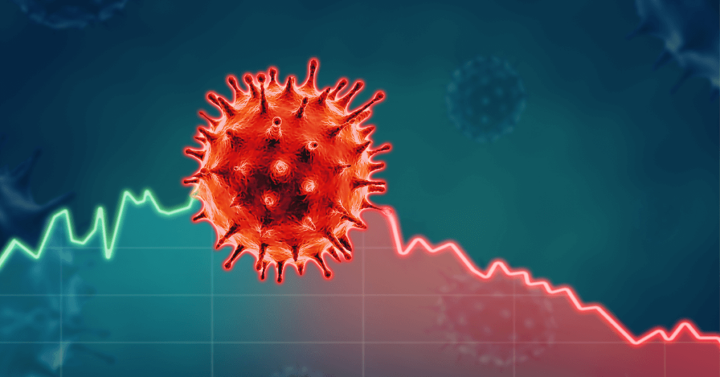 A virus floating in front of a chart