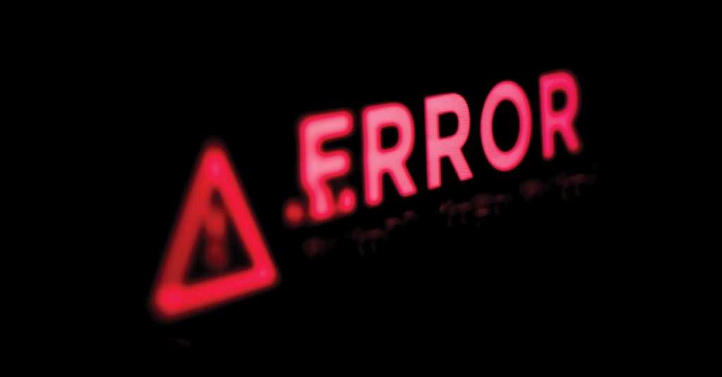Error warning sign on a computer screen