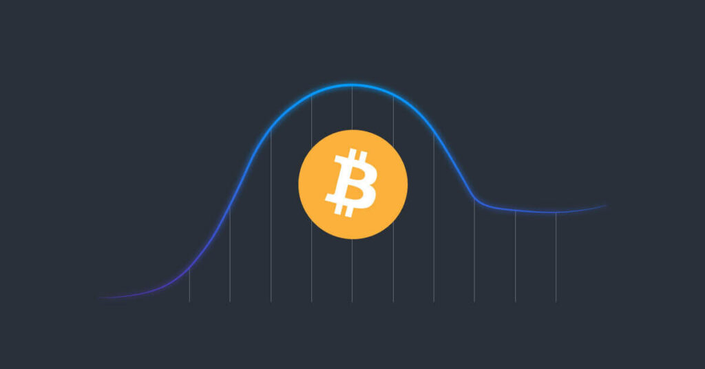 Illustration of a normal distribution bell curve, bitcoin cycle