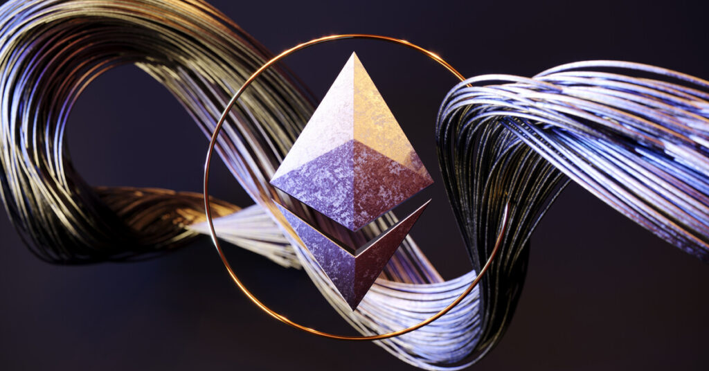 Ethereum logo centered with electrical wiring snaking around it