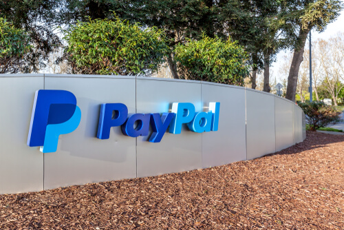 PayPal logo on a wall outside offices in the U.S.