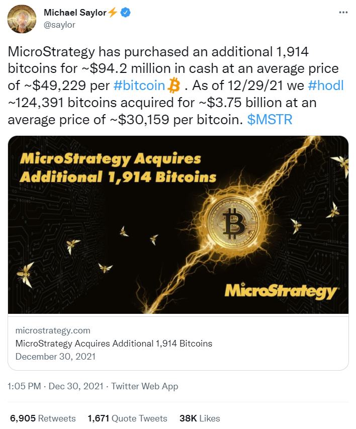 Captura de pantalla de un tuit de MicroStrategy.