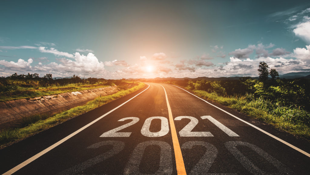 Road with years 2020 and 2021 painted on it