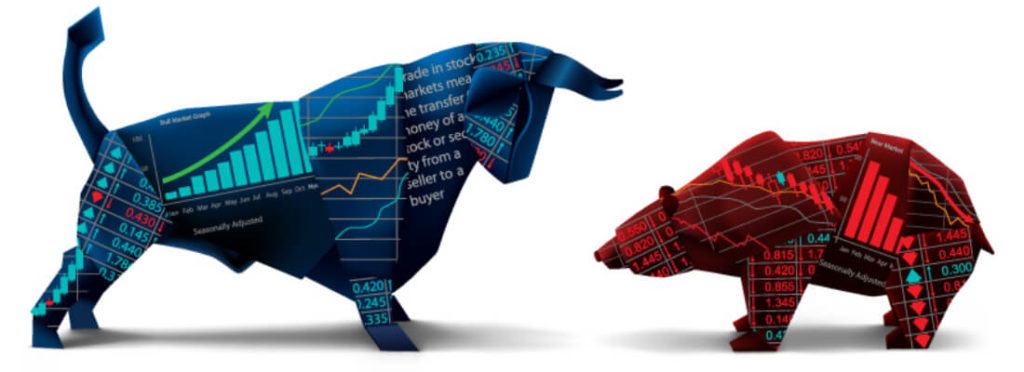 A market bull in front of a market bear