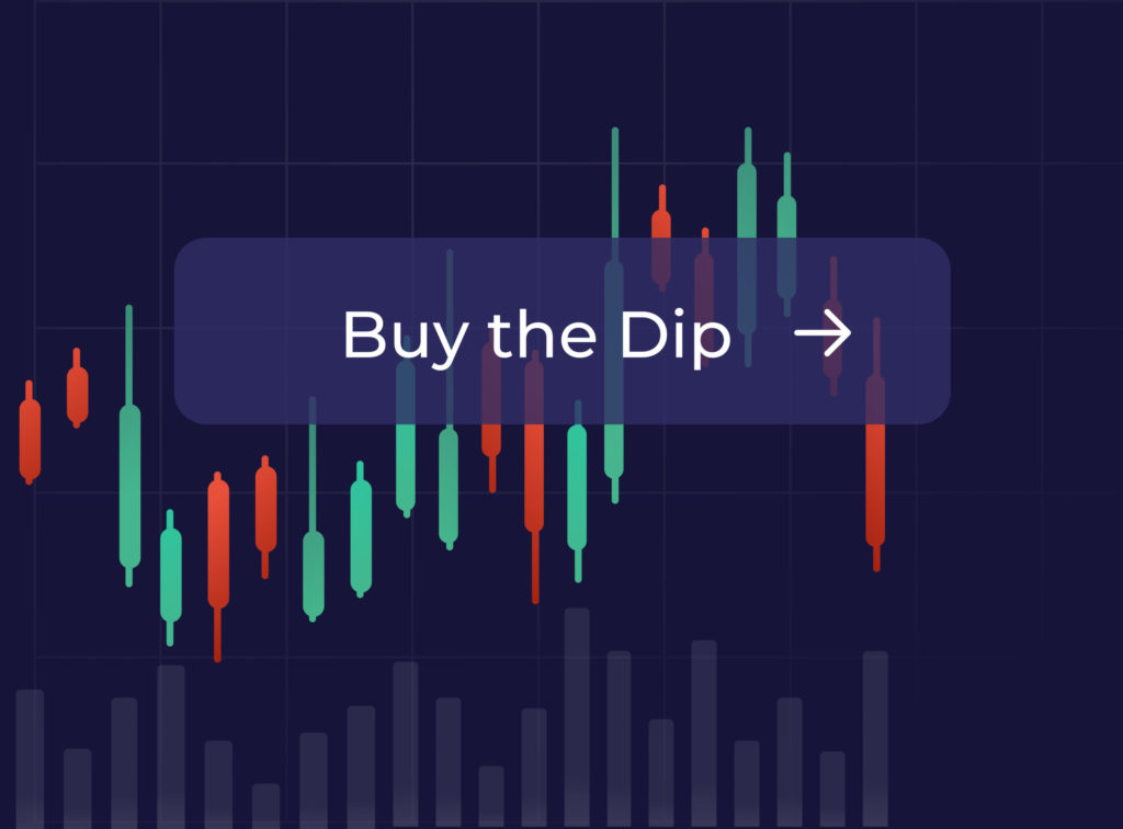 a candle chart set on a blue background with the words But The Dip on it