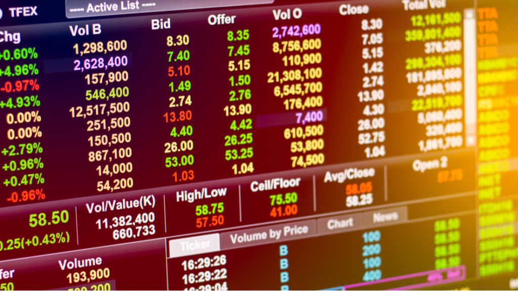 Equities listed on a screen