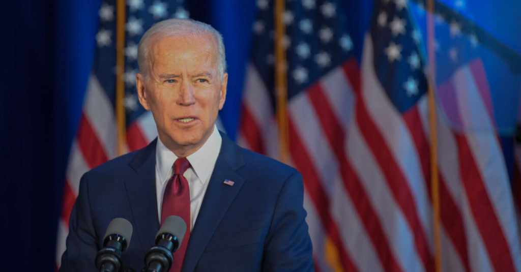 An image of President Joe Biden giving a speech