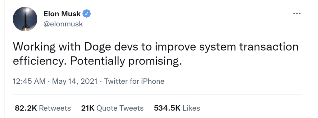 musk tweet announcing that Tesla is working with DOGE developers