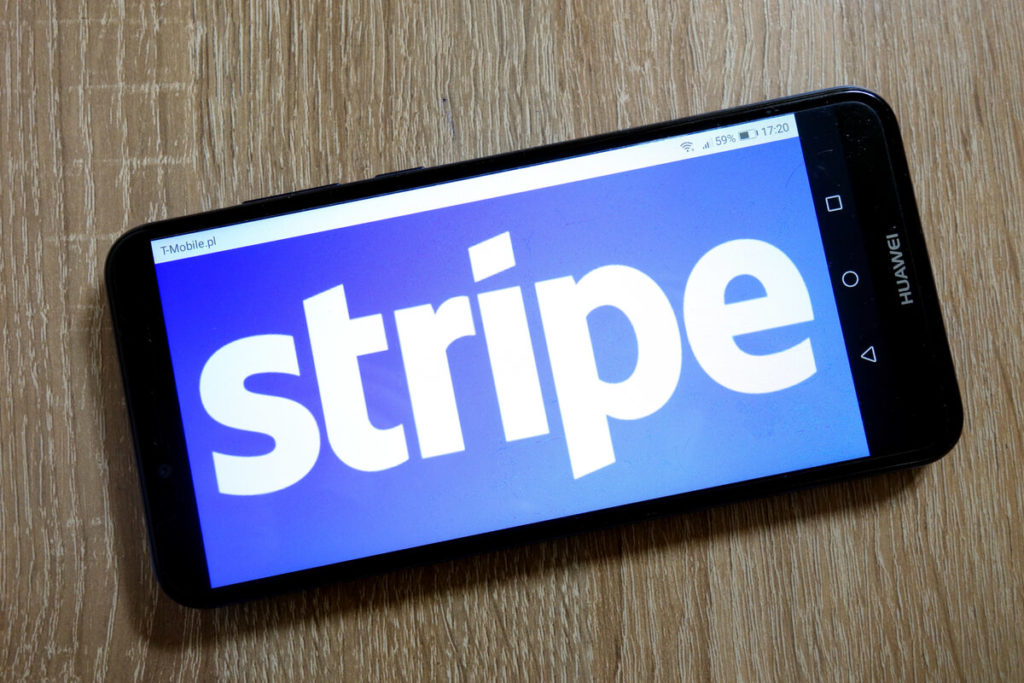 A smart phone with the logo of Stripe on its screen