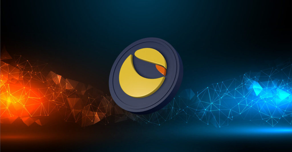 Terra logo highlighted on a black background with orange and blue graphics in the background