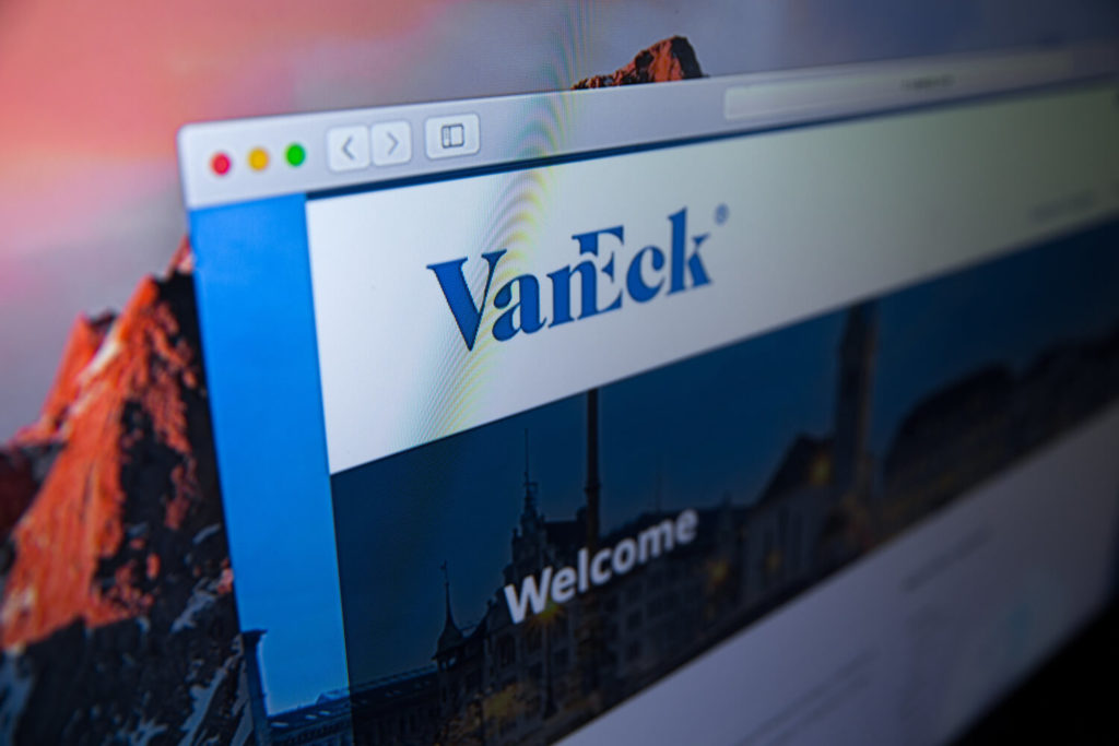 VanEck logo and website on an open laptop screen