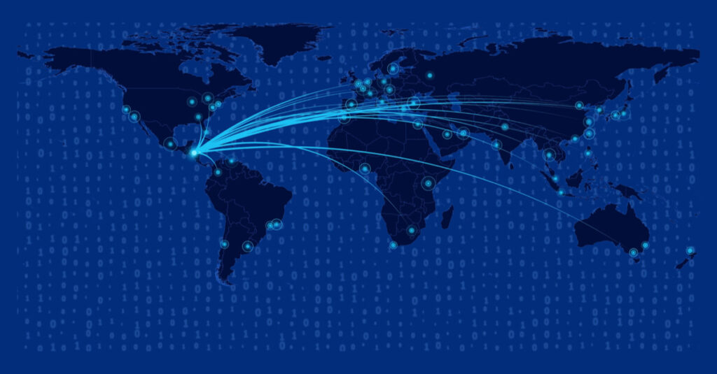 World map with Honduras location highlighted with several lines coming out from Honduras location