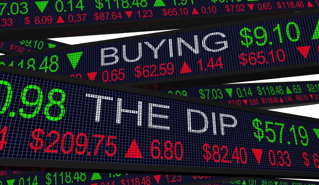 Buying the dip text on a crypto market screen