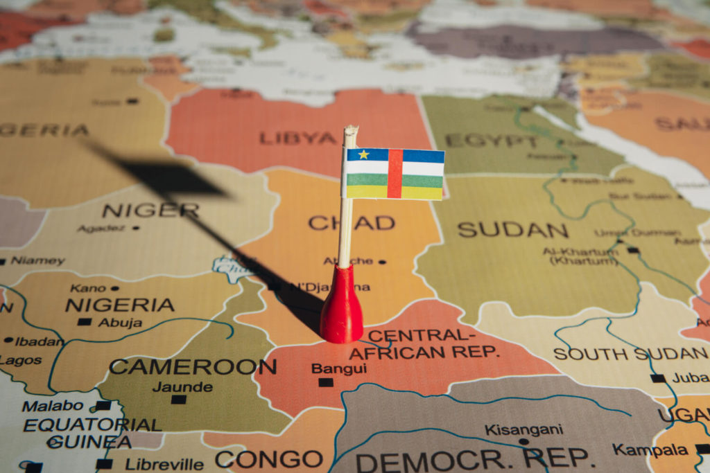 Map with the flag of Central African Republic used to depict the location of the country