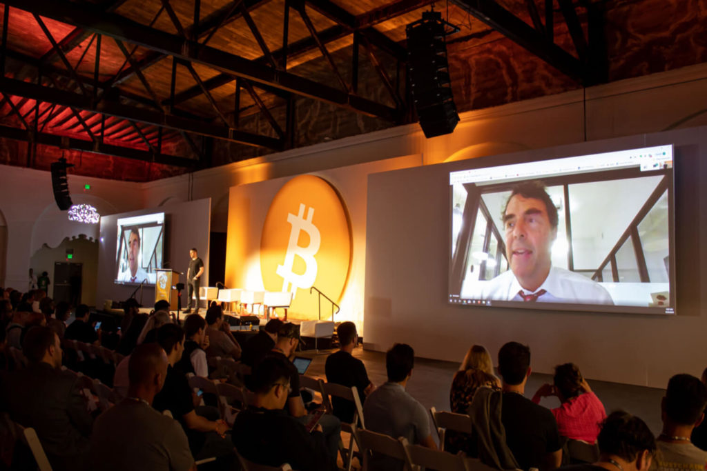 Tim Draper speaking at a 2019 Bitcoin Conference held in San Francisco