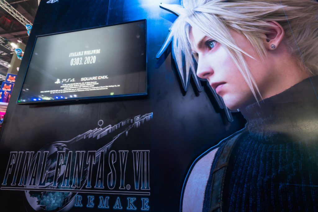 An image of a Square Enix Final Fantasy stand at a video games conference
