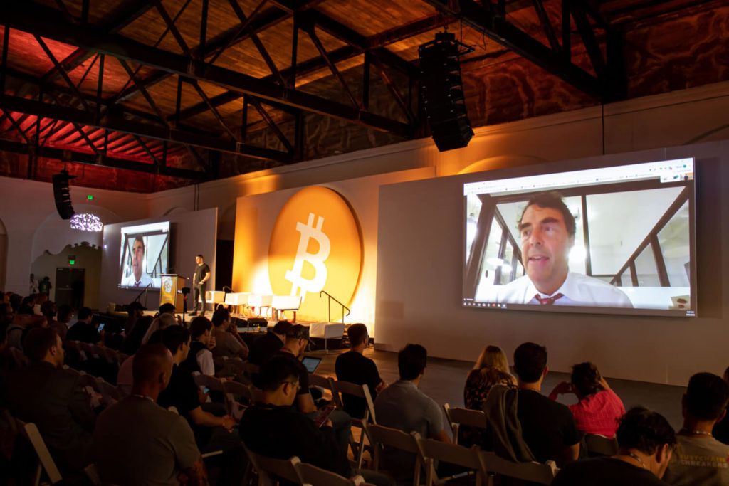 Tim Draper speaking at a Bitcoin conference in San Francisco in 2019.
