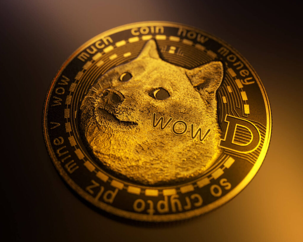 doge coin on glowing gold background