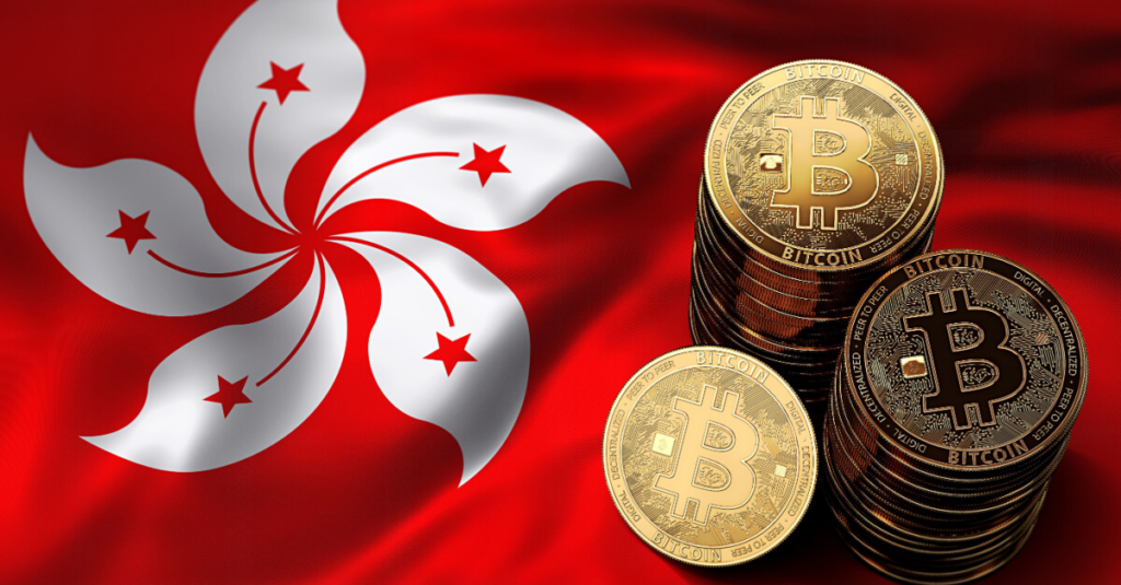 Hong Kong flag overlayed with bitcoin