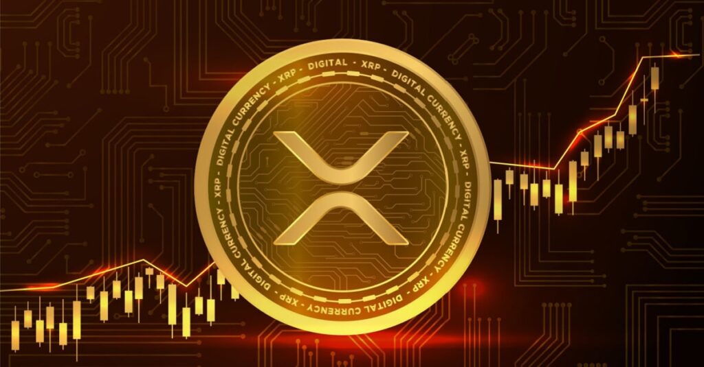 gold xrp coin above price chart