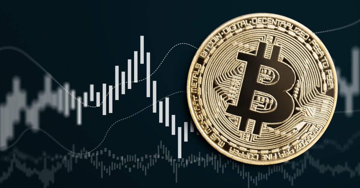 black bitcoin chart with gold bitcoin