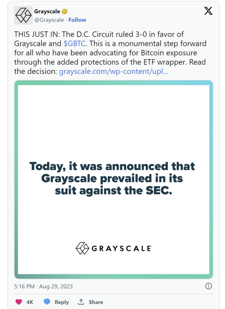 Grayscale ruling tweet
