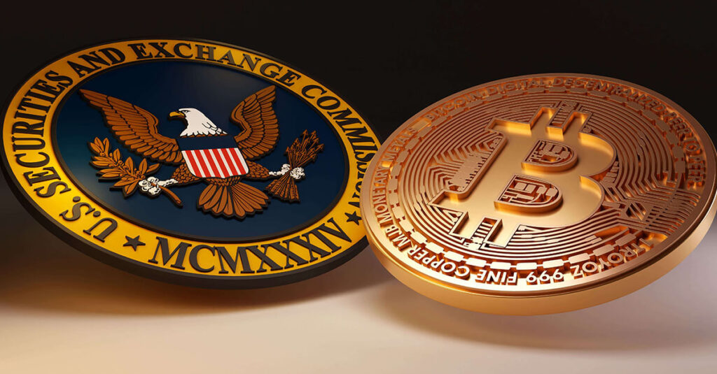 sec logo besides golden bitcoin
