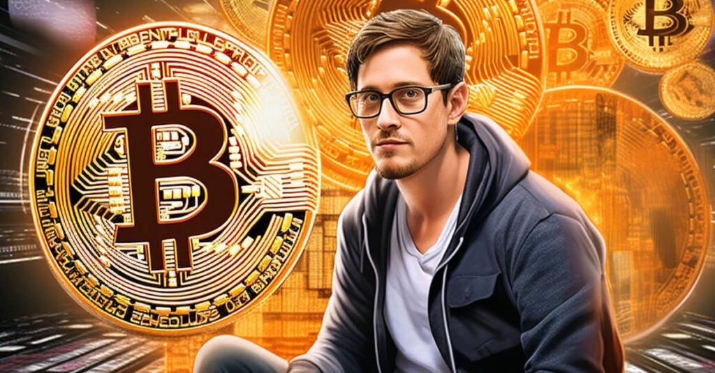 photo of edward snowden with bitcoin background
