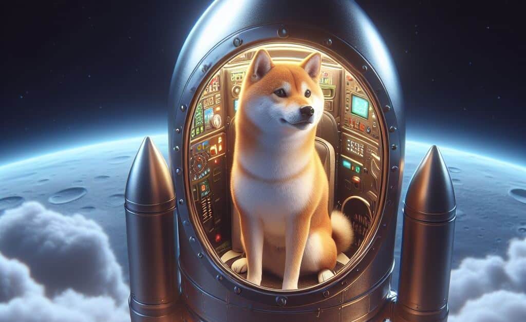 Doge dog in a rocket to the moon