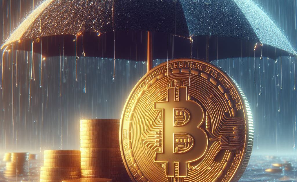 bitcoin dry under umbrella in the rain