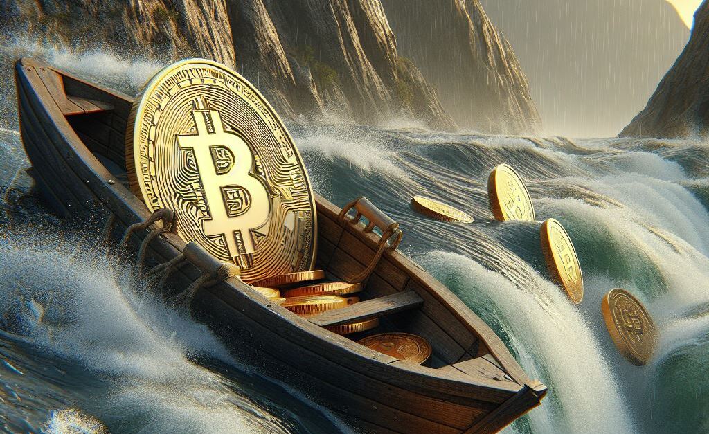 bitcoin en una barca en medio de tormenta