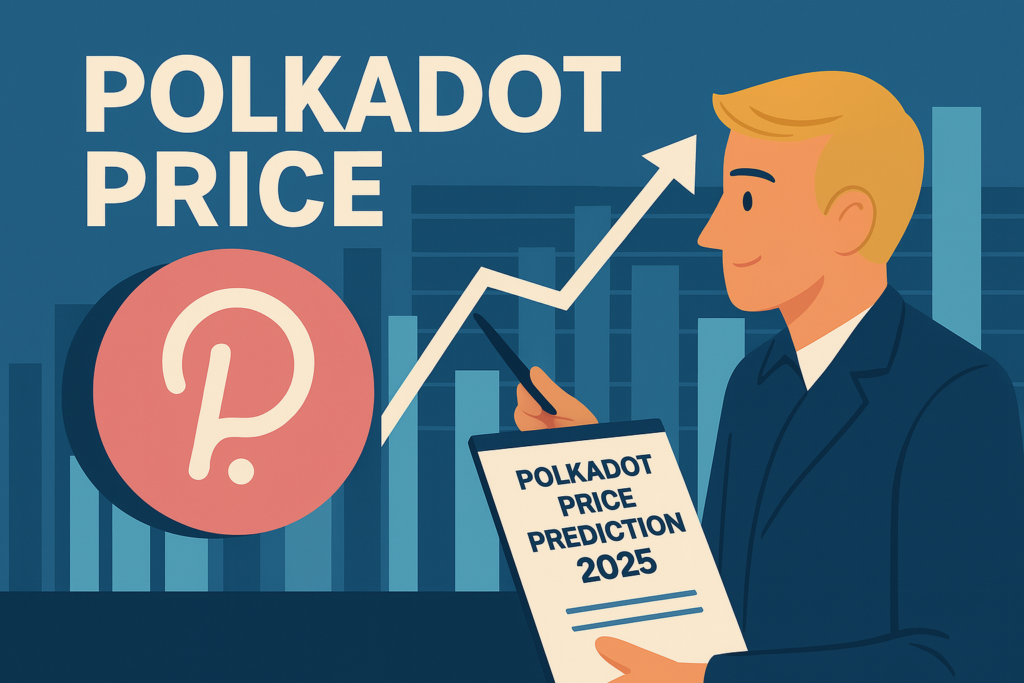 illustration of a trading expert analysis polkadot chart with a chart showing polkadot rising in value in the background