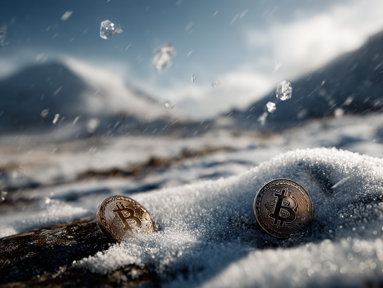 Illustration representing Bitcoin market cycles and volatility, exploring whether historical price patterns point toward a potential new crypto winter.